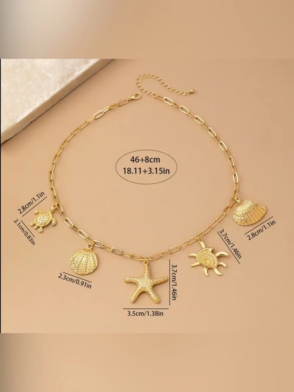 Gold  Beach Charm Necklace